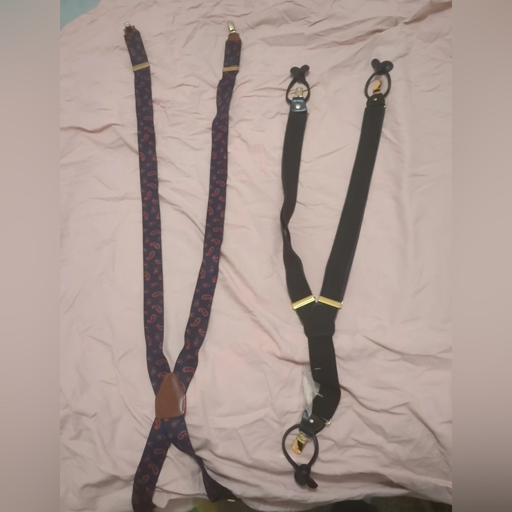 two pack suspenders black pinstripe with leather trim